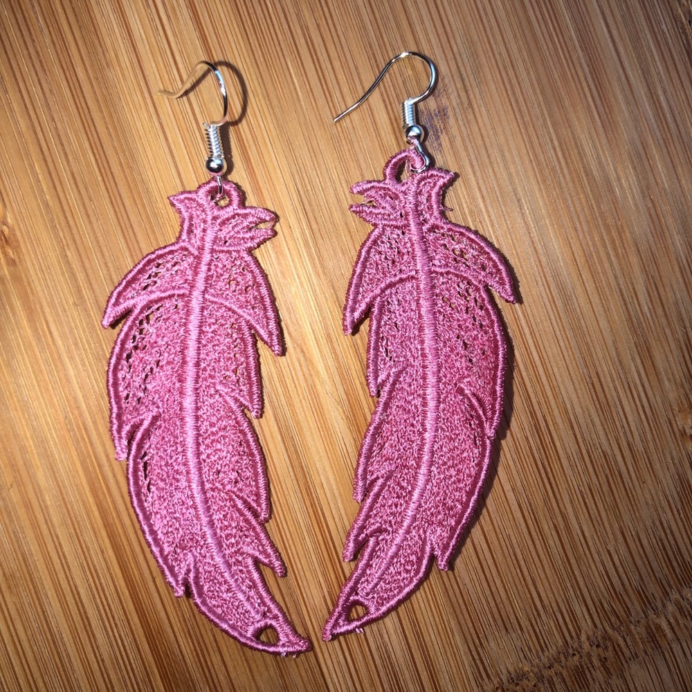 Embroidered Lace Feather Earrings